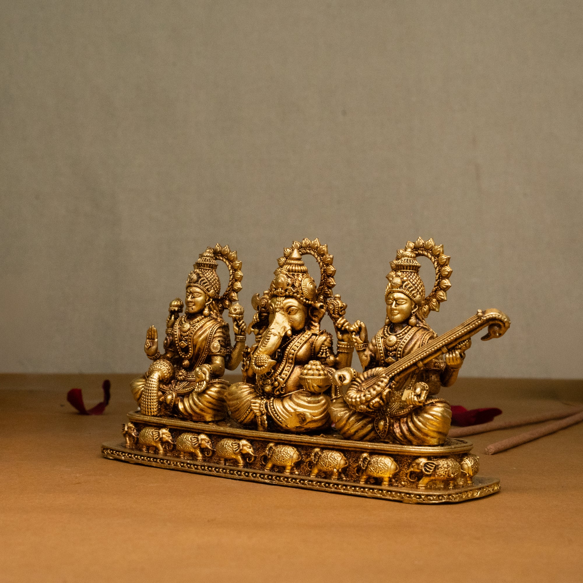 Maa Lakshmi, Bhagwan Ganesh & Devi Saraswati Brass Idol
