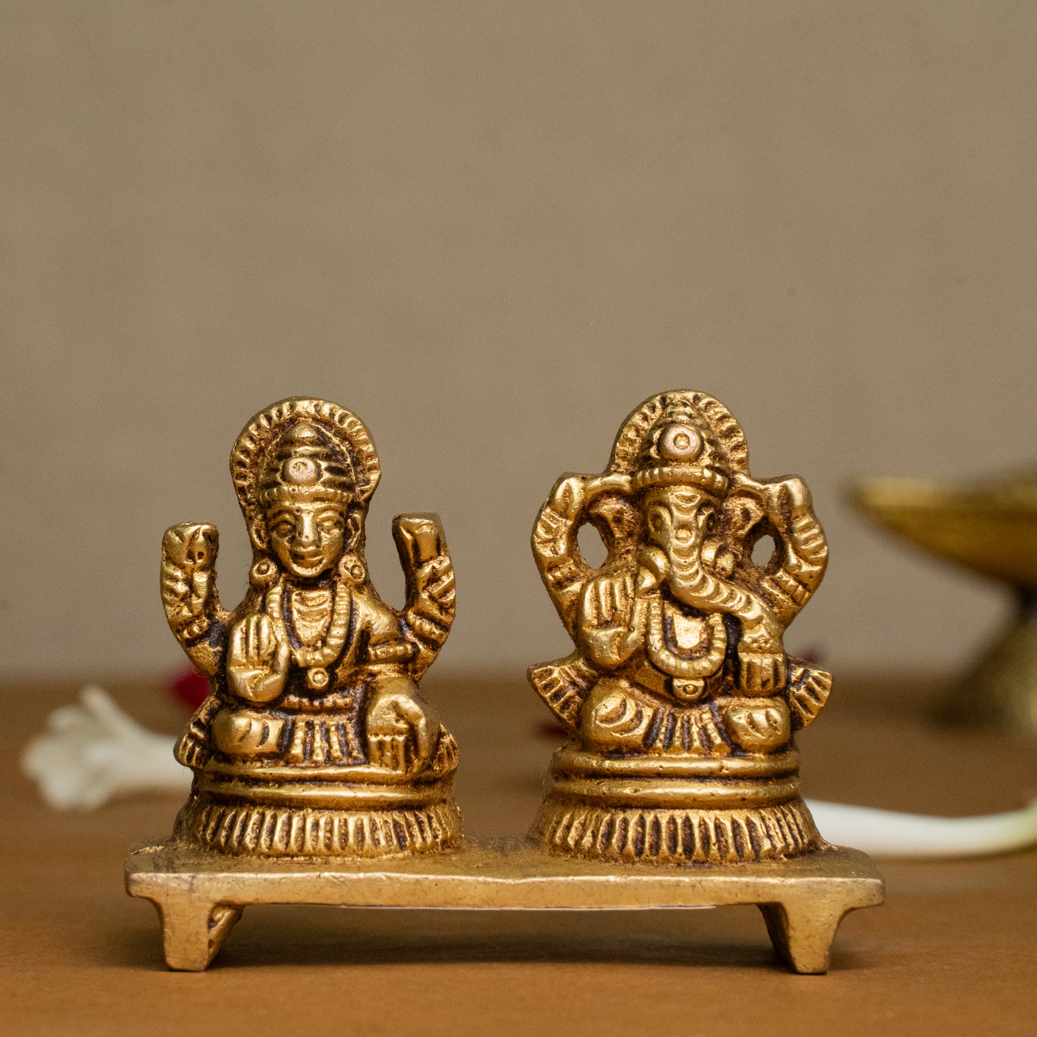 God Ganesha and Goddess Lakshmi Brass Idol