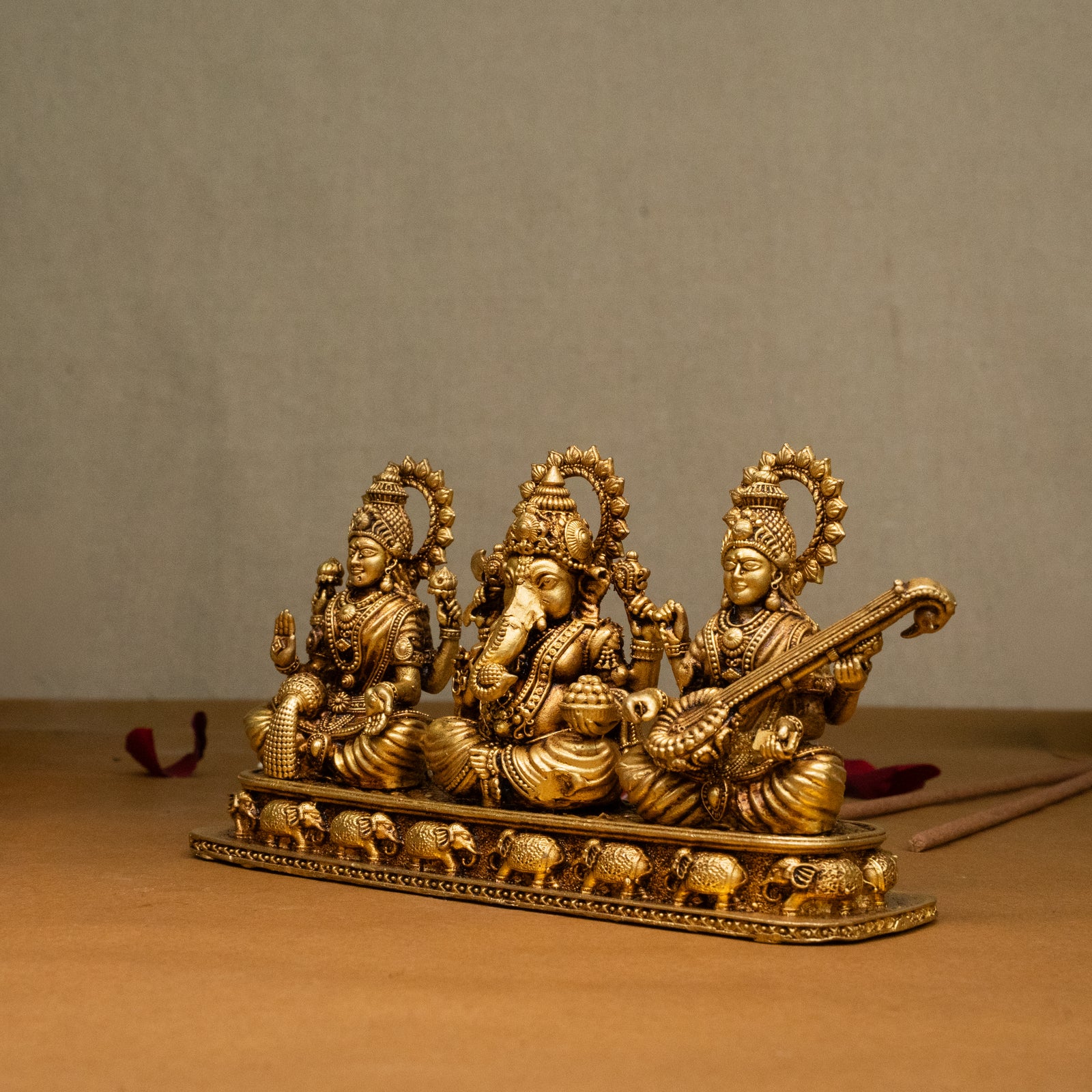 Maa Lakshmi, Bhagwan Ganesh & Devi Saraswati Brass Idol
